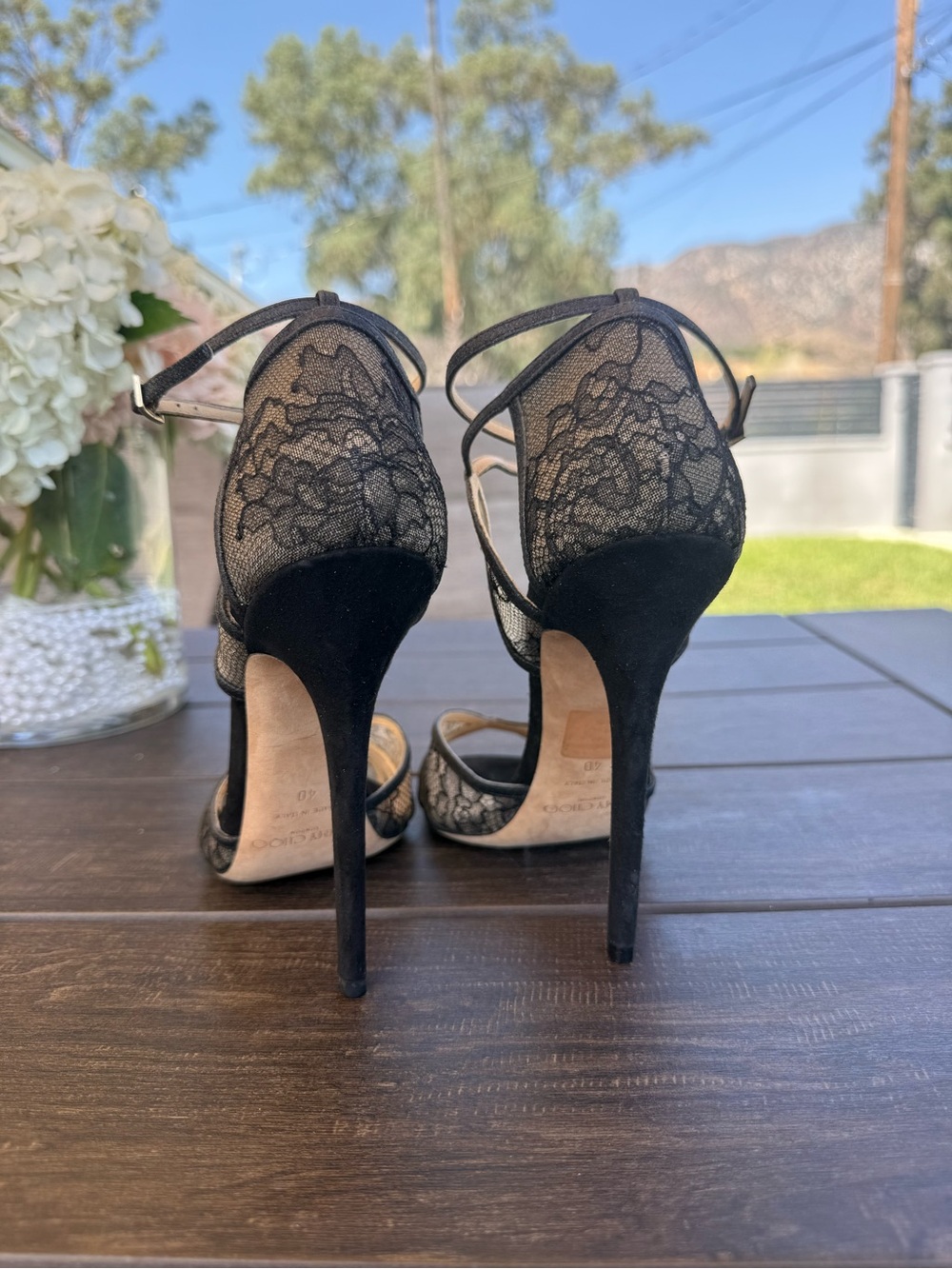 Jimmy Choo Black Lace Strappy Heels Sandals Size 40 - Picture 5 of 8